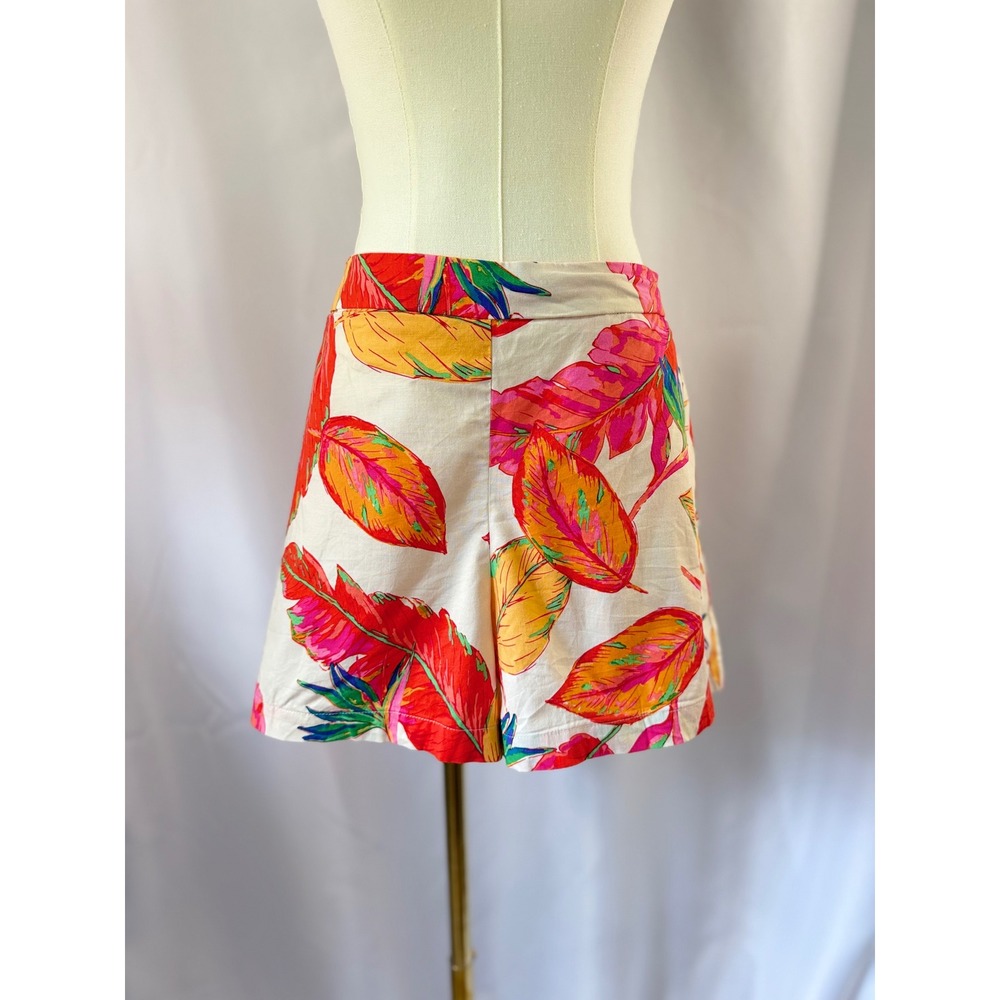 Nine West Tropical Leaf Print Shorts Pink Orange Green Beach Flower Size Large